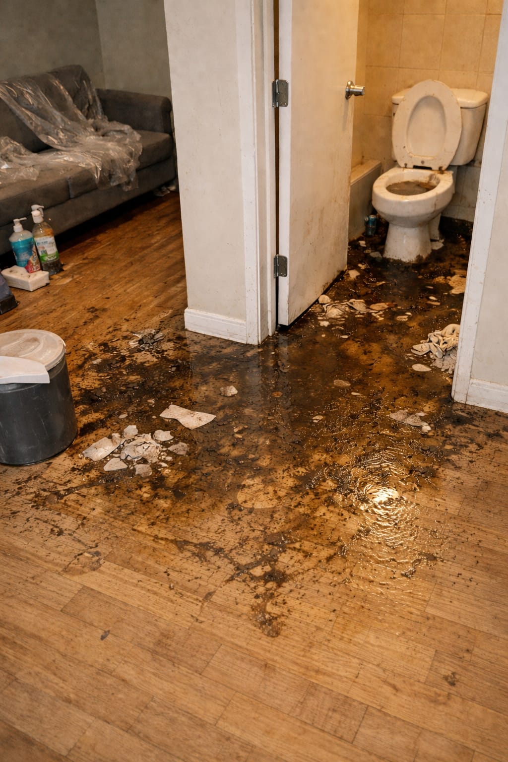 Avant nettoyage refoulement eaux usées WC Aulnay-sous-Bois - Sol contaminé